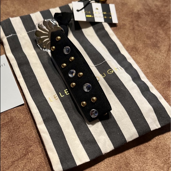 LELE SADOUGHI NWT AUTHENTIC EMBELLISHED SOLID JET BLACK ELASTIC BRACELET - Picture 1 of 9